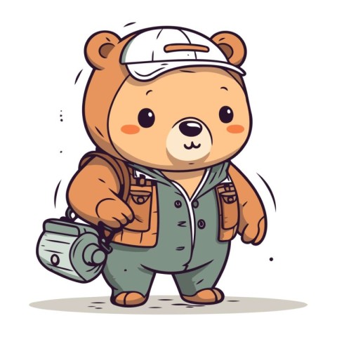 Illustration of a Cute Bear with a Backpack and Camera