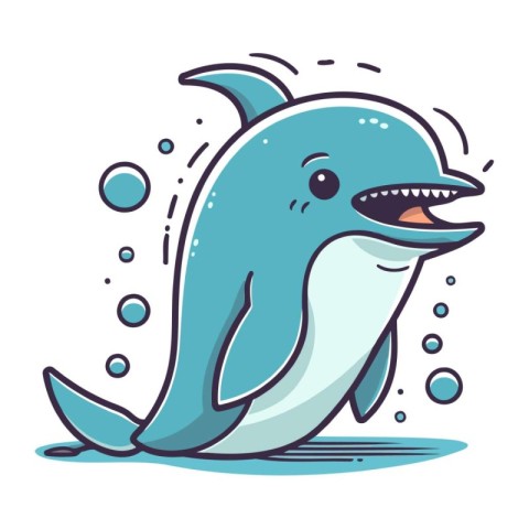 Cute cartoon dolphin. Vector illustration isolated on a white ba