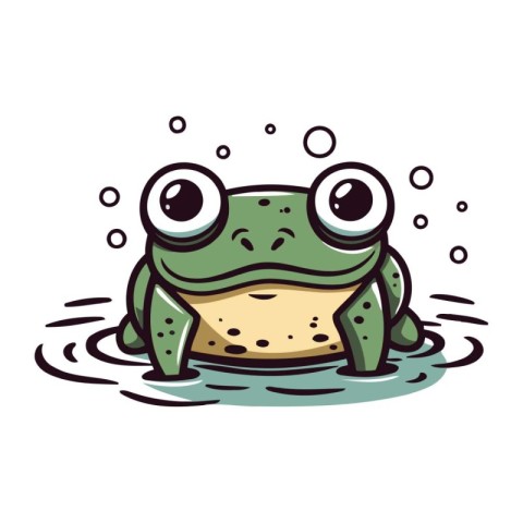 Frog in water. Cute cartoon character. Vector illustration.