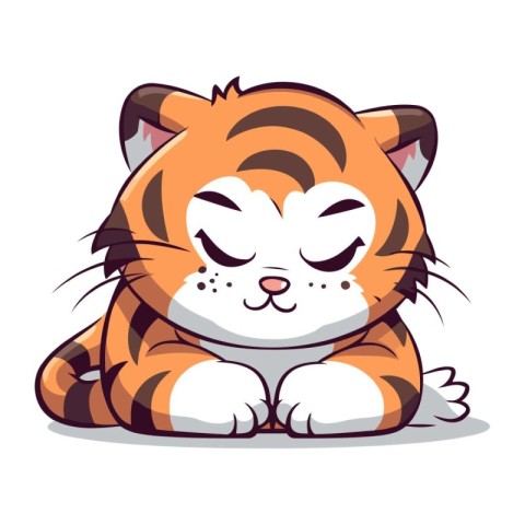 Vector illustration of a cute cartoon tiger. Isolated on white b