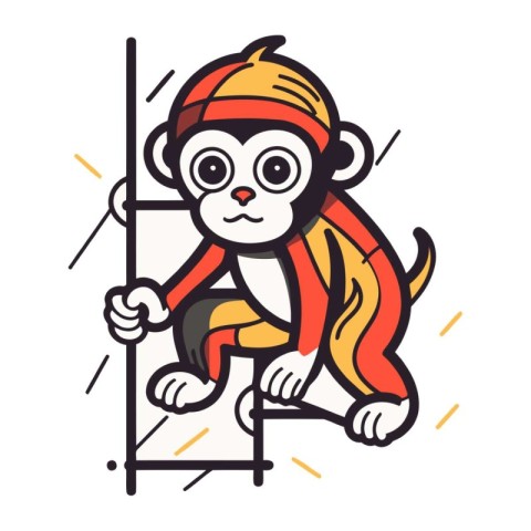 Cute monkey climbing a wall. Vector illustration in cartoon styl