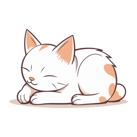 Cute cartoon cat sleeping. Vector illustration isolated on white