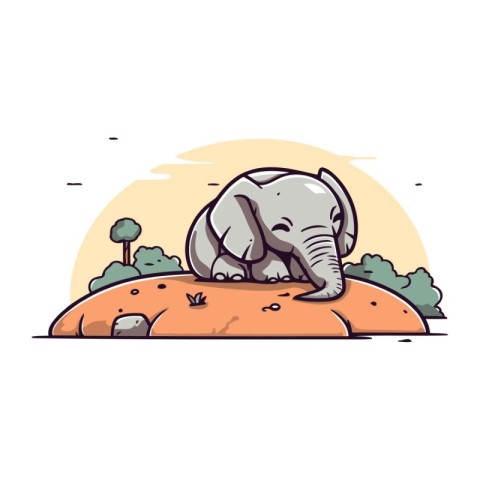 Elephant sitting on the ground. Vector illustration in cartoon s