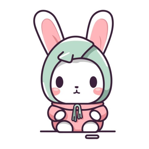 Cute cartoon bunny in kawaii style. Vector illustration.