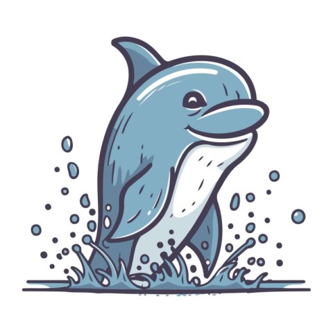 Dolphin jumping out of the water. Vector illustration in cartoon