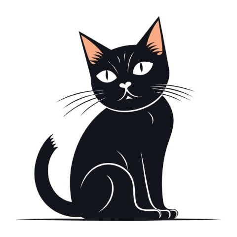 Black cat isolated on a white background. Vector illustration fo