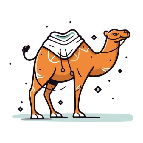 Camel vector illustration. Cute cartoon camel with a saddle.