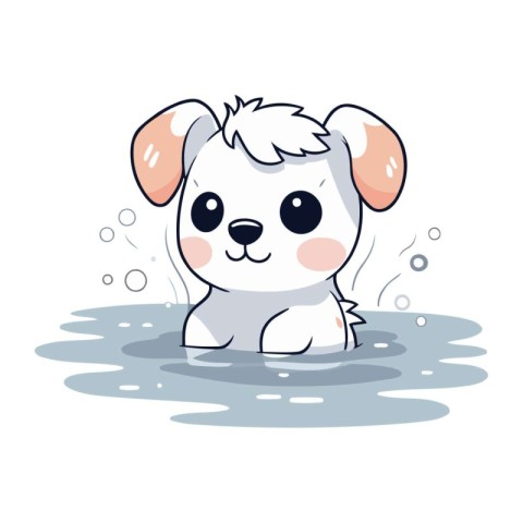 Cute cartoon dog in the water. Vector illustration isolated on w