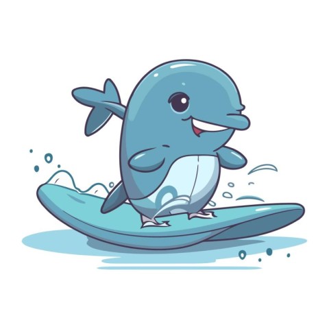 Cute cartoon whale surfing on a surfboard. Vector illustration.