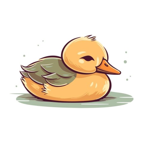 Cute cartoon duckling isolated on white background. Vector illus