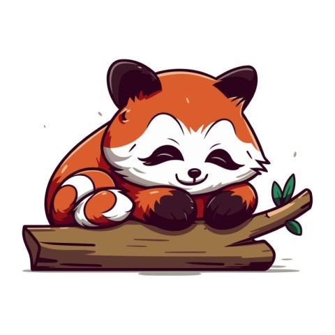 Cute red panda sleeping on a log. Vector illustration.