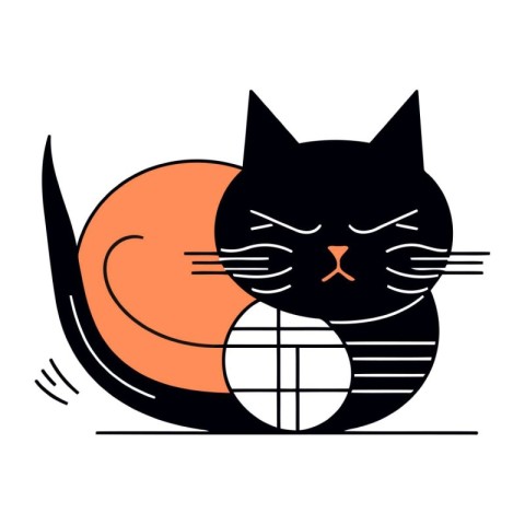 Cute cat with a ball. Vector illustration in flat style.