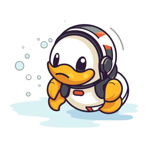 Duck Cartoon Mascot Character with Earphones on White Background