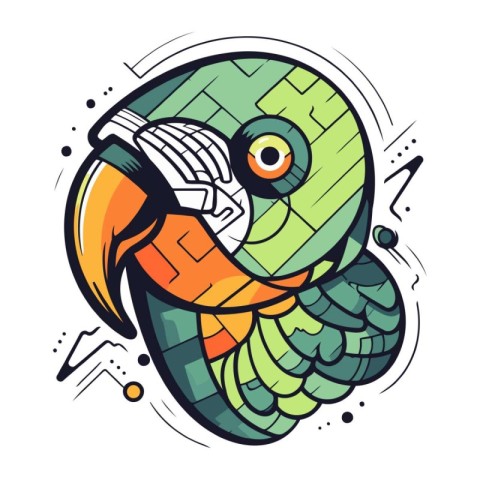 Vector illustration of parrot head with maze on white background