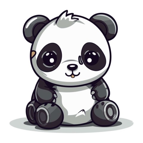 Cute cartoon panda sitting on white background. Vector illustrat