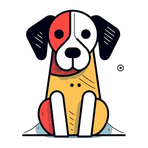 Cute cartoon dog sitting on the ground. Vector illustration in a