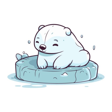 Polar bear sitting on ice floe. Vector cartoon illustration.