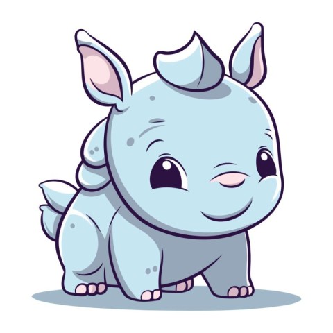 Cute cartoon rhinoceros. Vector illustration on white background