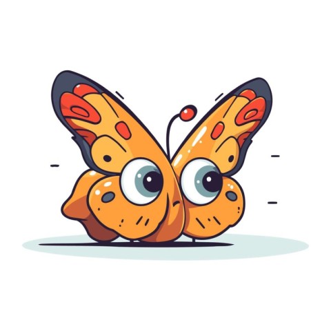 Butterfly with big eyes. Cute cartoon character. Vector illustra