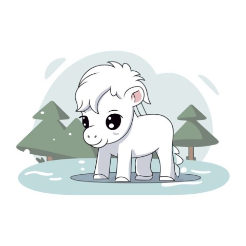 Cute cartoon horse in the winter forest. Vector illustration iso