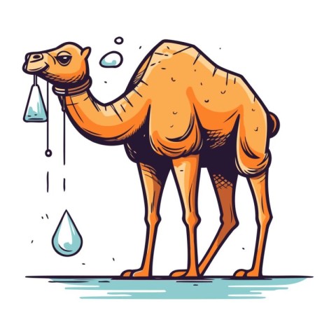 Camel with a drop of water. Vector hand drawn illustration.