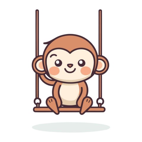 Cute monkey on a swing. Vector illustration in cartoon style.