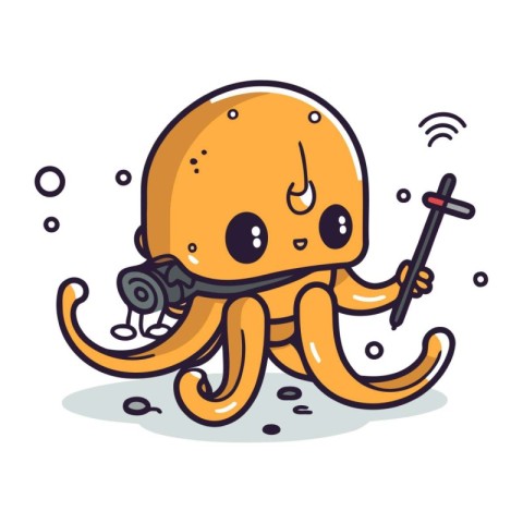 Cartoon octopus with magic wand. Cute vector illustration.