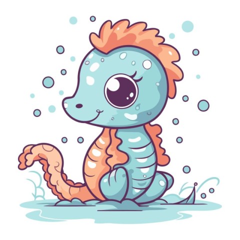 Cute cartoon seahorse. Vector illustration isolated on white bac