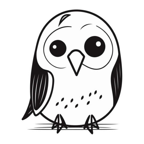 Cute black and white vector illustration of a cute cartoon owl.