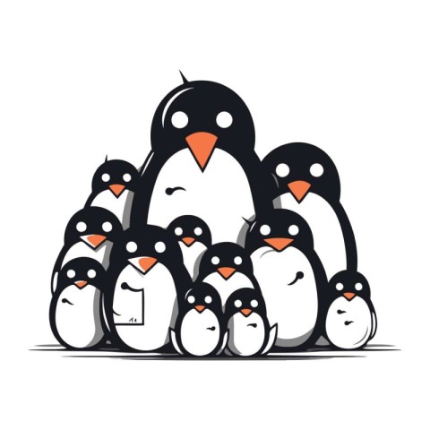 Penguins family. Cute cartoon penguins. Vector illustration.