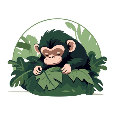 Chimpanzee sitting on a leaf. Vector illustration in cartoon sty