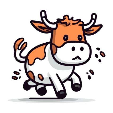 Cute cartoon cow running. Vector illustration in doodle style.