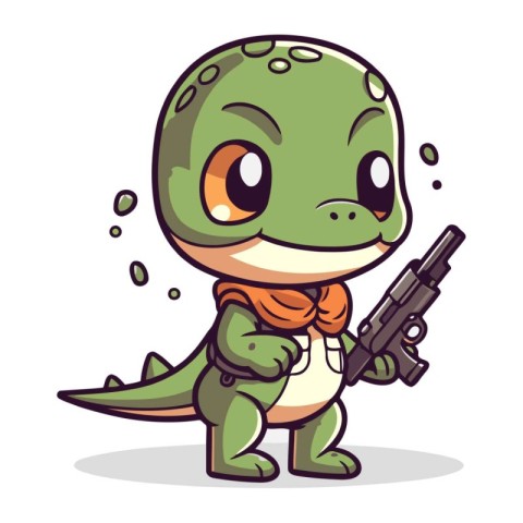 Cute crocodile holding a gun. Vector cartoon character illustrat