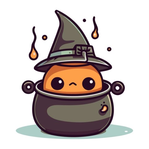 Cute Halloween witch cauldron. Cute cartoon vector illustration.