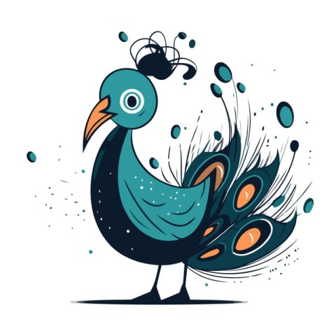 Peacock vector illustration in cartoon style isolated on white b