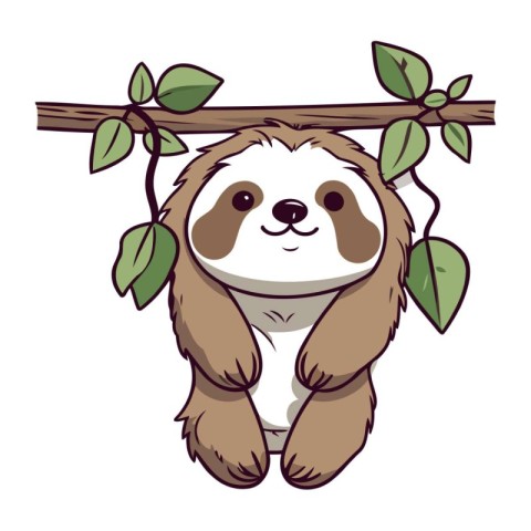 cute sloth hanging on a tree cartoon vector illustration graphic