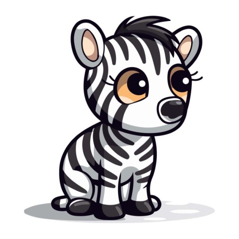 Cute baby zebra isolated on white background. Vector illustratio