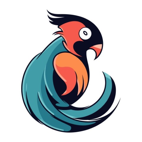 Parrot on the wave. Vector illustration on a white background.