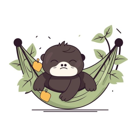 Cute cartoon monkey sleeping in a hammock. Vector illustration.