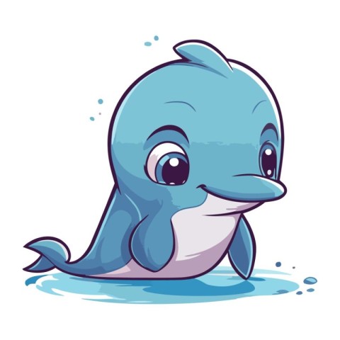 Cute cartoon dolphin isolated on white background. Vector illust