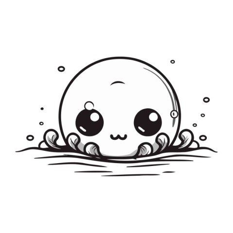 Cute kawaii alien face in water. Vector illustration.