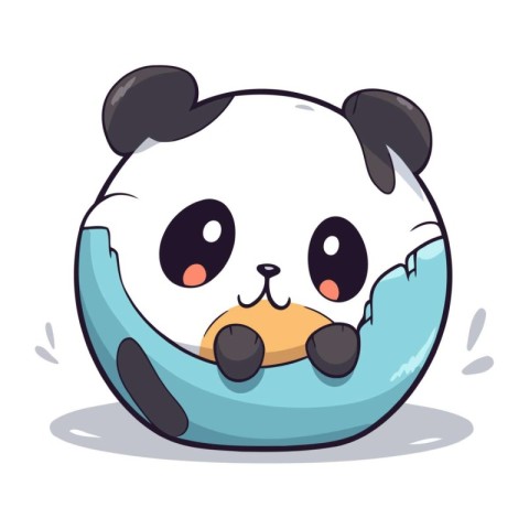 Cute panda bear in blue egg cartoon character vector illustratio