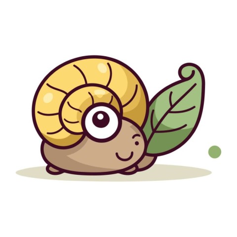 Cute cartoon snail with leaves. Vector illustration isolated on