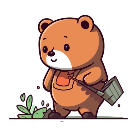 Cute bear with watering can. Vector illustration in cartoon styl