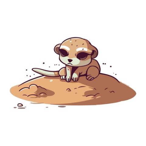 Cute cartoon meerkat sitting on the sand. Vector illustration