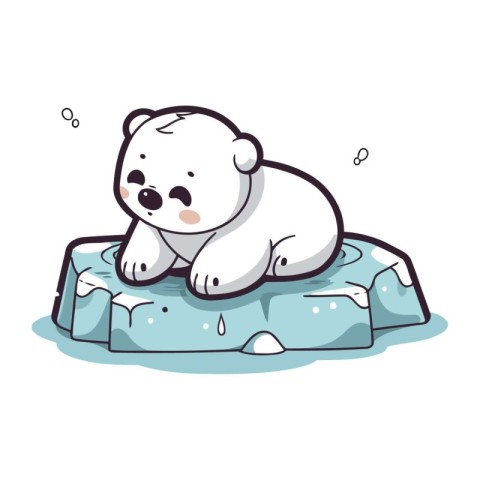 Cute polar bear sitting on ice floe. Vector illustration.