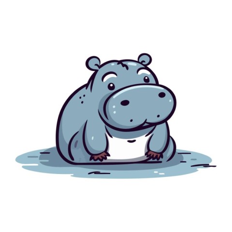 Cute cartoon hippopotamus on white background. Vector illustrati