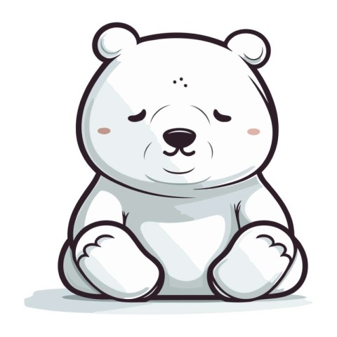 Cute cartoon polar bear sitting on white background. Vector illu