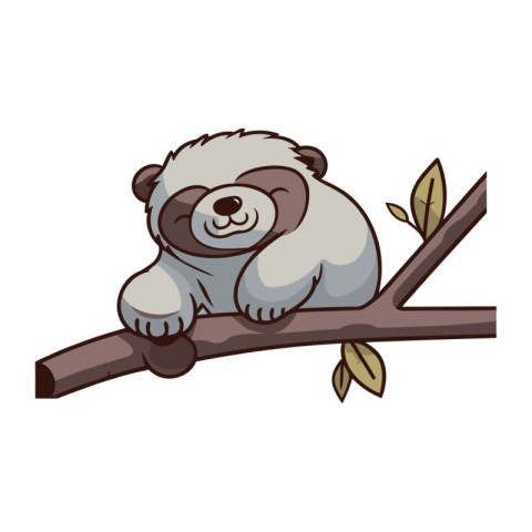 Cute cartoon panda sleeping on a tree branch. Vector illustratio