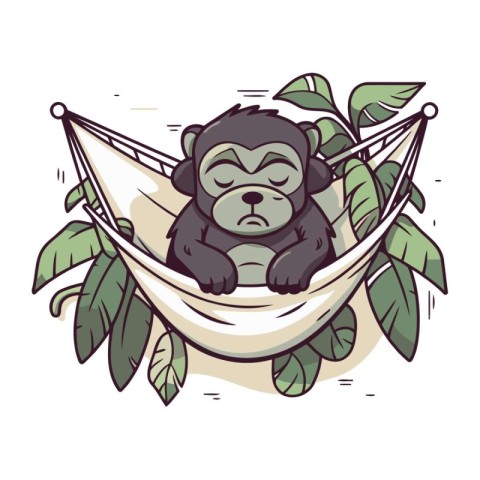 Chimpanzee sleeping in hammock. Vector illustration in cartoon s